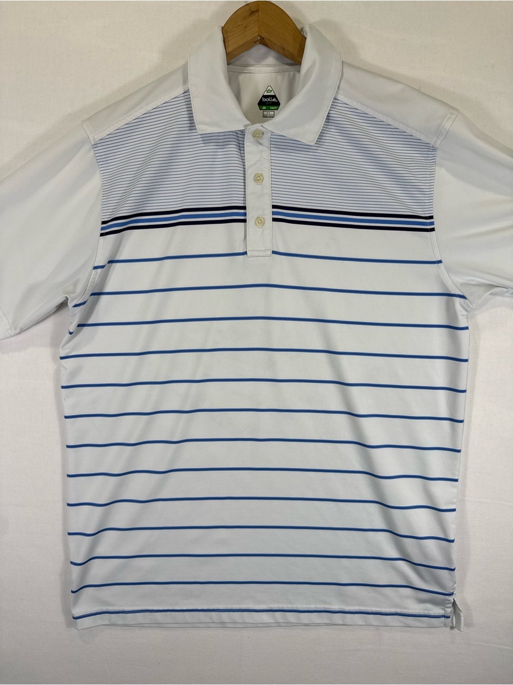 bolle White Polo with Blue and Black Stripes